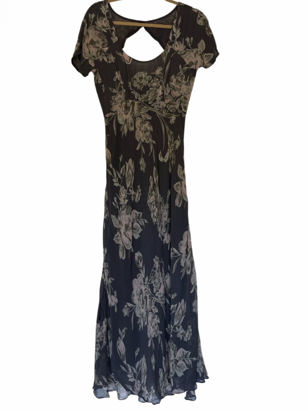 Nostalgia Vintage Gray Floral Print Maxi Dress Size Medium